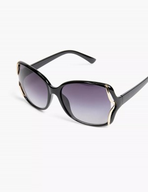 Black Lane Bryant Black & Goldtone Side-Detail Rounded Square Women Sunglasses | NDZ5830RZ