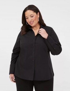 Black Lane Bryant Button-Front No-Peek Girlfriend Women Shirts | FLY1392OU