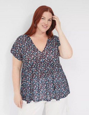 Black Lane Bryant Cap-Sleeve V-Neck Top Women T Shirts | BPU521VN