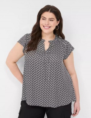 Black Lane Bryant Cap Flutter-Sleeve Satin & Knit Top Women T Shirts | GZF771AJ