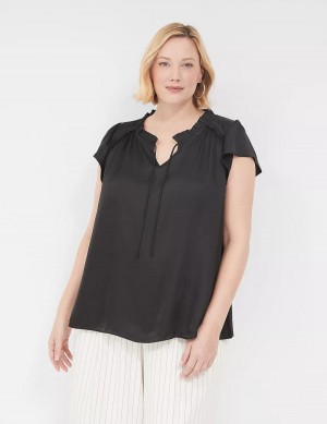 Black Lane Bryant Cap Flutter-Sleeve Satin & Knit Top Women T Shirts | WCC2562ME