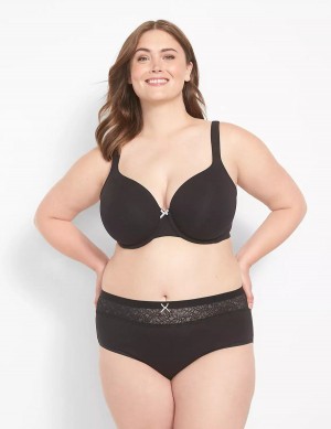 Black Lane Bryant Cotton High-Leg With Lace Waist Women Briefs | PVW5871WK