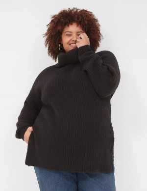 Black Lane Bryant Cowlneck Ribbed Long Women Sweaters | TLX9210XH