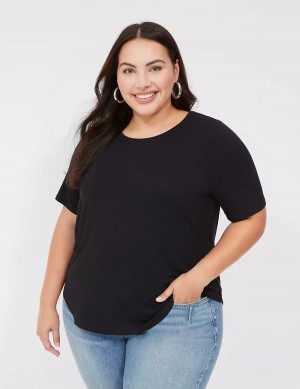 Black Lane Bryant Curved-Hem Perfect Sleeve Tee Women T Shirts | LSY6990UY