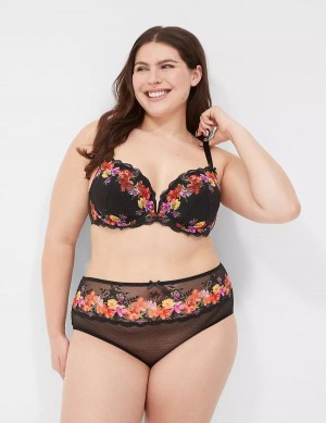 Black Lane Bryant Digital Print Lace Lightly Lined V-Wire Women Bralettes | SML8636SI