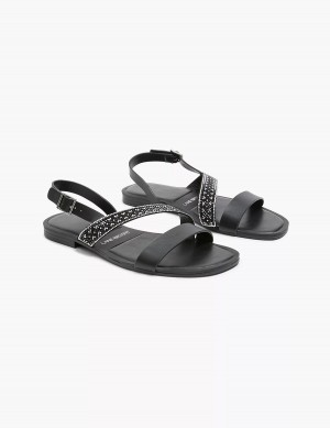 Black Lane Bryant Dream Cloud Double-Band Faux-Leather Women Flat Sandals | WXP2538XS