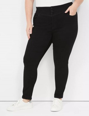 Black Lane Bryant High-Rise Sateen 3-Button Women Jeggings | KIC783AJ