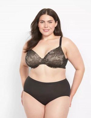 Black Lane Bryant Invisible Lace Backsmoother Lightly Lined Full Coverage Women Bralettes | RWF5932LA