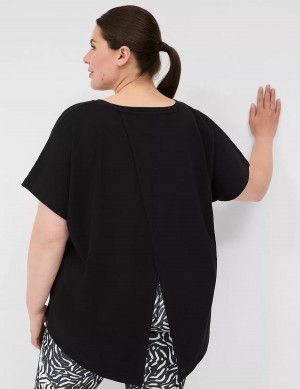 Black Lane Bryant LIVI Crochet-Detail French Terry Top Women T Shirts | DHB5124SM