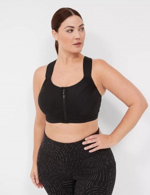 Black Lane Bryant LIVI Max Support Comfort Zip-Front Women Sports Bra | XGL9058WH