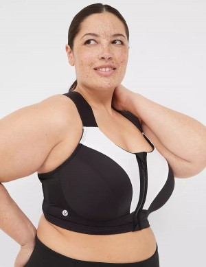 Black Lane Bryant LIVI Max Support Comfort Zip-Front Women Sports Bra | PZZ6356BV