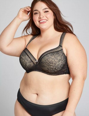 Black Lane Bryant Lightly Lined With Lace Women Balconette Bra | VGD2145QA