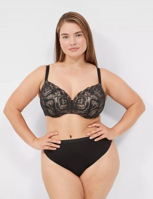 Black Lane Bryant Lightly Lined With Lace Women Balconette Bra | YFR2949PS