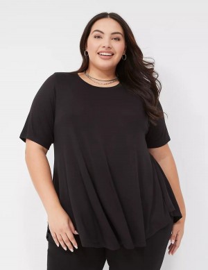 Black Lane Bryant Max Swing Perfect Sleeve Crew-Neck Tee Women T Shirts | UVD7197UU