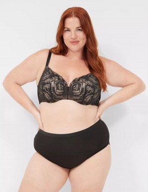 Black Lane Bryant No-Show Lace-Back Full Women Briefs | RKR929FW