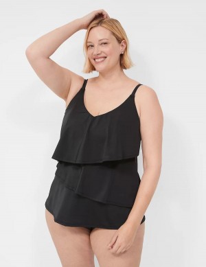 Black Lane Bryant No-Wire Three-Tier Tankini Women Bikini Top | XFN2333RF