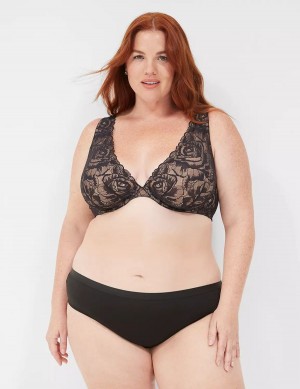 Black Lane Bryant Plunge with Lace Women Unlined Bra | NXT3266TR