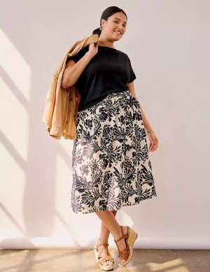 Black Lane Bryant Printed Midi Women Skirts | BPL5224QJ