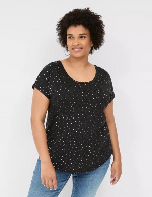 Black Lane Bryant Shimmer Foil Strappy-Back Tee Women T Shirts | PVU8784NZ