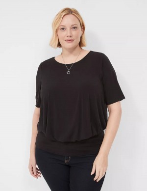 Black Lane Bryant Short-Sleeve Banded-Bottom Top Women T Shirts | BUD5396ZW