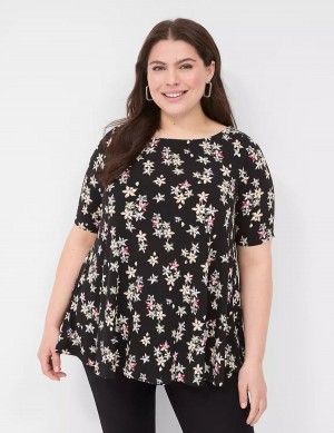 Black Lane Bryant Swing Boatneck Top Women T Shirts | IUZ2726QQ