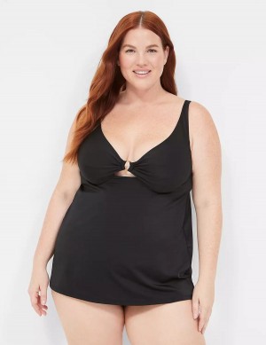 Black Lane Bryant Underwire O-Ring Tankini Women Bikini Top | FJI1094AX