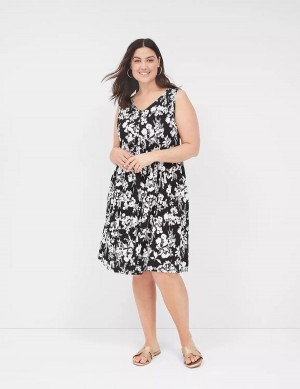 Black Lane Bryant V-Neck Easy Swing Women Casual Dress | XYH3065LH