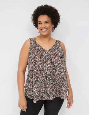 Black Multicolor Lane Bryant Swing Double-Layer Chiffon Women Tank Top | HPH3312HB