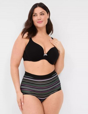 Black Stripes Lane Bryant Cotton High-Waist With Wide Waistband Women Briefs | VUN7746LT