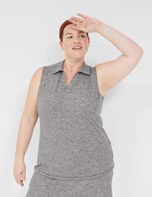 Black White Lane Bryant LIVI V-Neck Recycled LIVI Soft Polo Women Tank Top | JSG9774SX