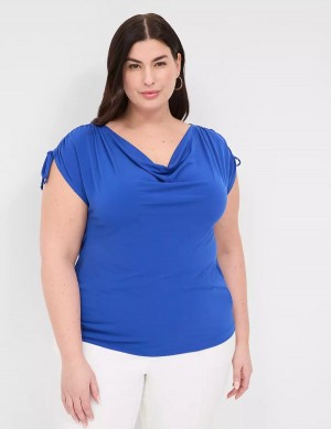 Blue Lane Bryant Drawcord Cap-Sleeve Drape-Neck Top Women T Shirts | ZRP4141FF