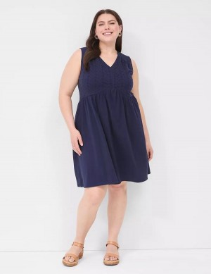 Blue Lane Bryant Easy Swing Eyelet-Bodice Women Casual Dress | SME3371DG