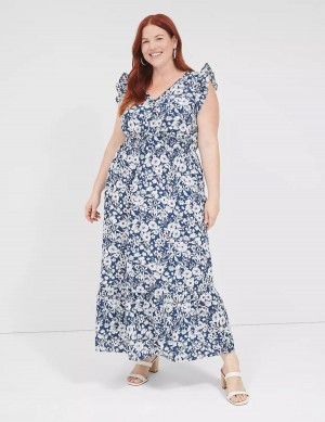 Blue Lane Bryant Flutter-Sleeve Button-Front Women Maxi Dress | DXB6695HY