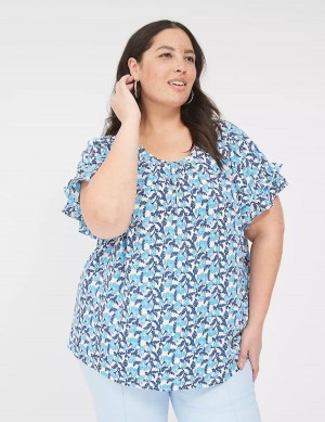 Blue Lane Bryant Flutter-Sleeve Crew-Neck Top Women T Shirts | VJQ4442AH