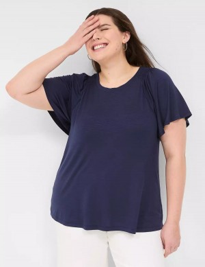 Blue Lane Bryant Flutter-Sleeve Smocked Top Women T Shirts | DGX3032YI