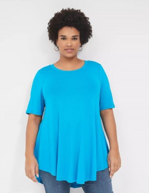 Blue Lane Bryant Max Swing Perfect Sleeve Crew-Neck Tee Women T Shirts | MAL580HF