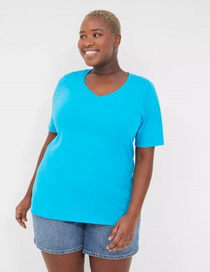 Blue Lane Bryant Perfect Sleeve V-Neck Tee Women T Shirts | VCA1956VP