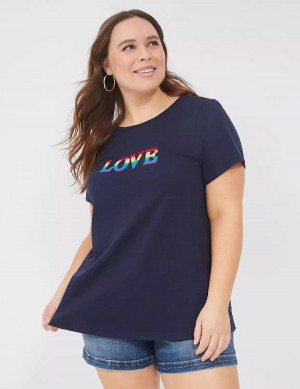 Blue Lane Bryant Pride Embroidered Rainbow Love Graphic Tee Women T Shirts | JCE7392FE