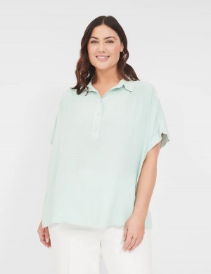 Blue Lane Bryant Relaxed Short-Sleeve Button-Front Women Shirts | QCX2787VG