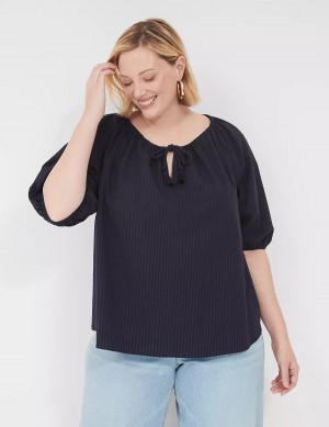 Blue Lane Bryant Short-Sleeve Split-Neck Popover Women Blouse | YSR8377QJ