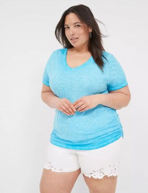 Blue Lane Bryant Short-Sleeve V-Neck Side-Ruched Tee Women T Shirts | KXX763AR