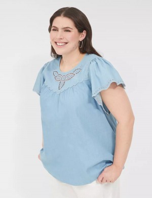 Blue Lane Bryant Swing Eyelet-Trim Popover Women Blouse | VNA8879IR