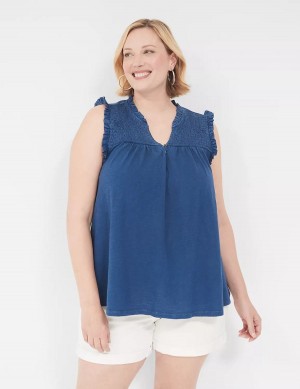 Blue Lane Bryant Swing Ruffle Notch-Neck Women Tank Top | HFC1519IA