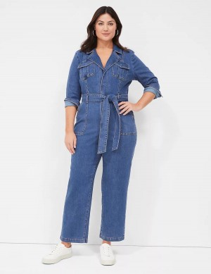 Blue Lane Bryant Utility Straight Leg Denim Women Jumpsuit | HZL5630VV