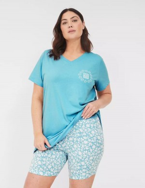 Blue Multicolor Lane Bryant Comfy Cotton Tee & Bike Short PJ Set Women Pajamas | IGC5519YB