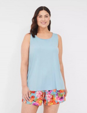 Blue Multicolor Lane Bryant DreamyCool Tank & PJ Short Set Women Pajamas | ZLO2523BR