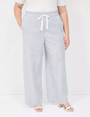 Blue Stripes Lane Bryant Linen Stripe Wide Leg Women Pants | RWE7446TE