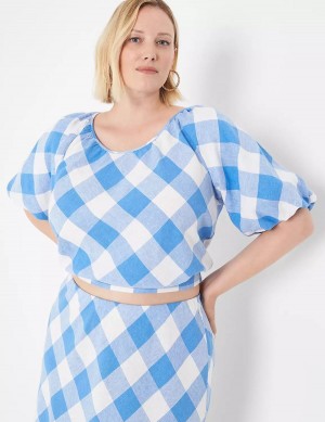 Blue White Lane Bryant Crop Balloon-Sleeve Top Women T Shirts | ZJP5480WW