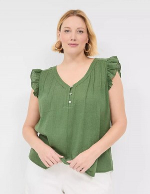 Brown Green Lane Bryant Cap-Sleeve Woven & Knit Top Women T Shirts | TSS3186JV