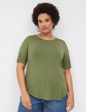 Brown Green Lane Bryant Curved-Hem Perfect Sleeve Tee Women T Shirts | LNP457LV